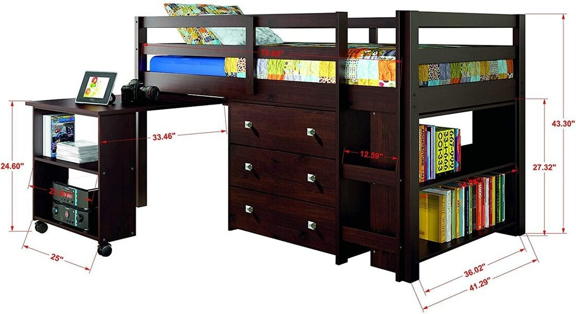 Nora Espresso Loft Bed with Storage