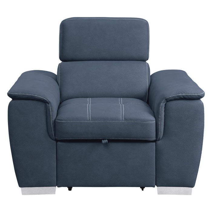 Ferriday Blue Chair with Pull-out Ottoman