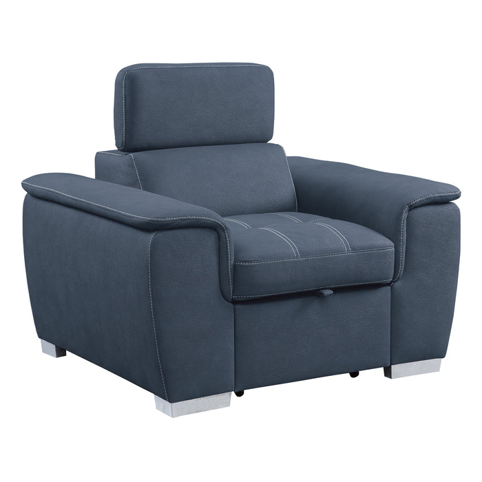 Ferriday Blue Chair with Pull-out Ottoman