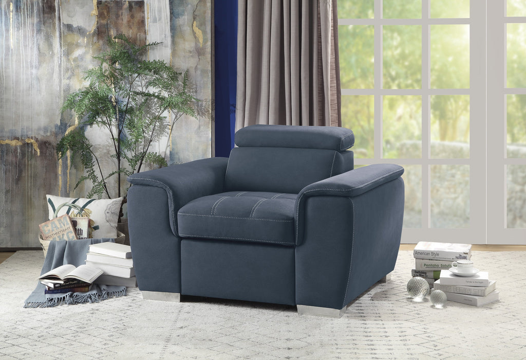 Ferriday Blue Chair with Pull-out Ottoman