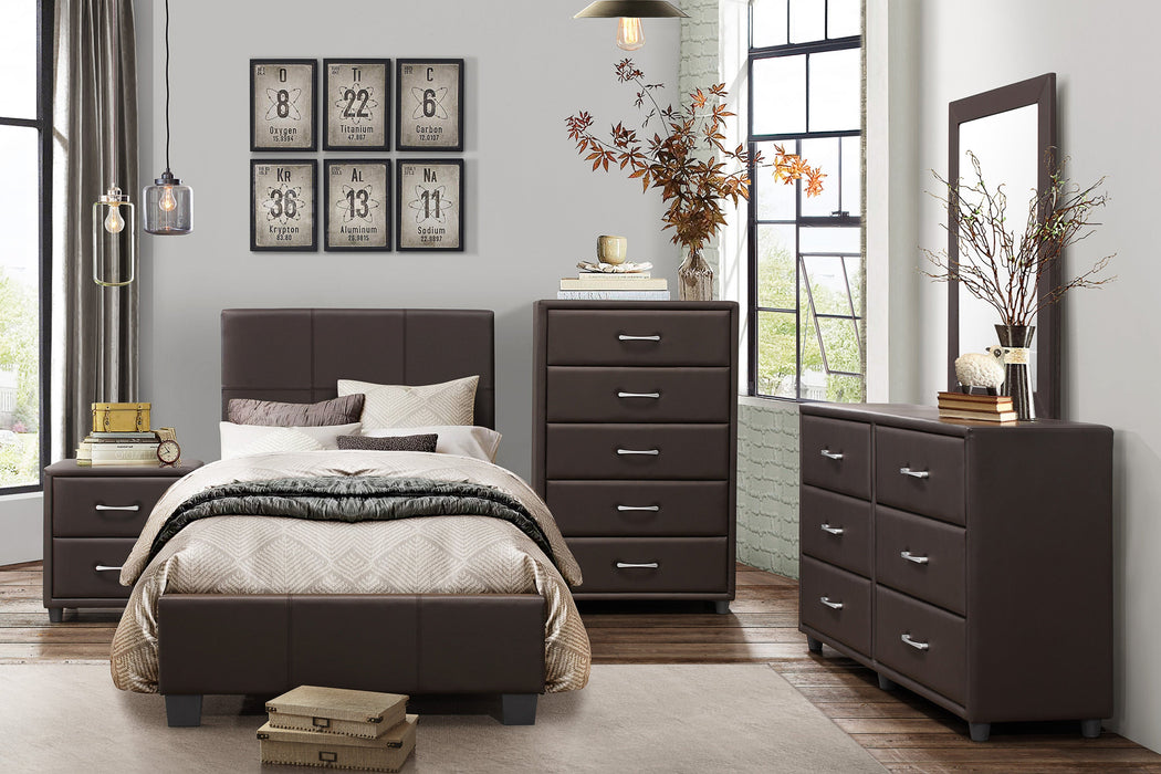 Lorenzi Dark Brown Upholstered Platform Youth Bedroom Set