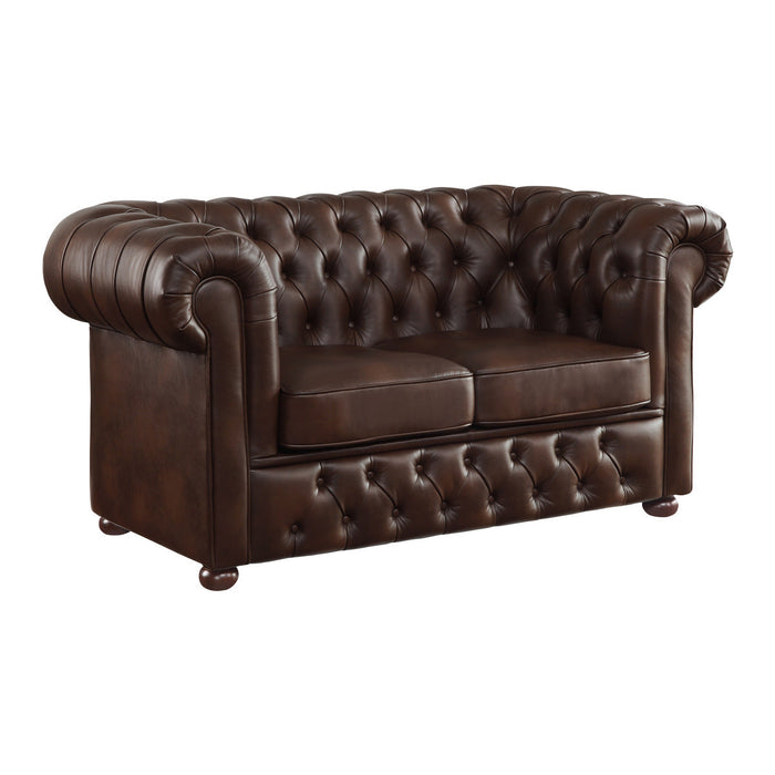 Tiverton Brown Faux Leather Loveseat