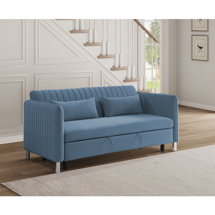 Greenway Blue Velvet Convertible Studio Sofa with Pull-out Bed