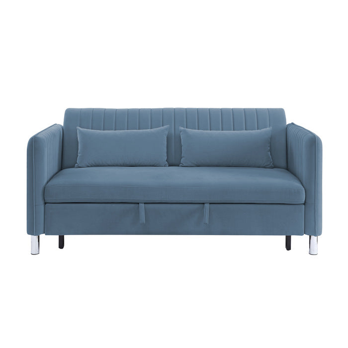 Greenway Blue Velvet Convertible Studio Sofa with Pull-out Bed