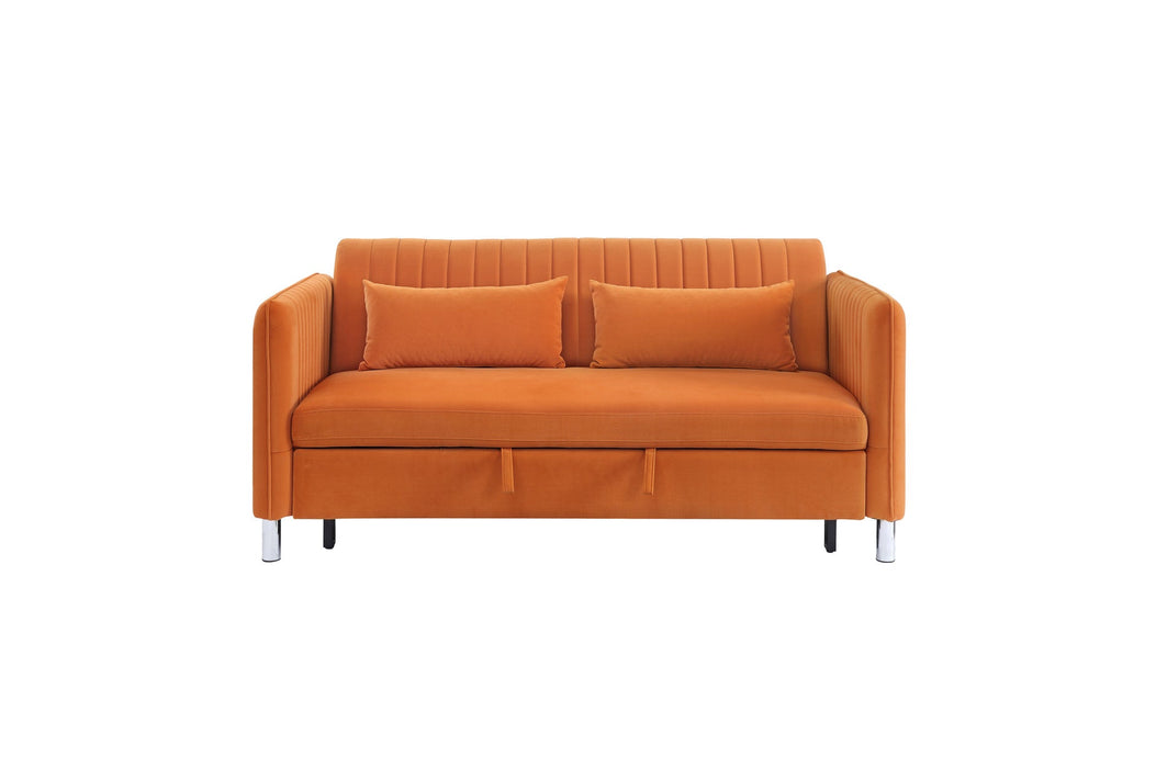 Greenway Orange Velvet Convertible Studio Sofa with Pull-out Bed