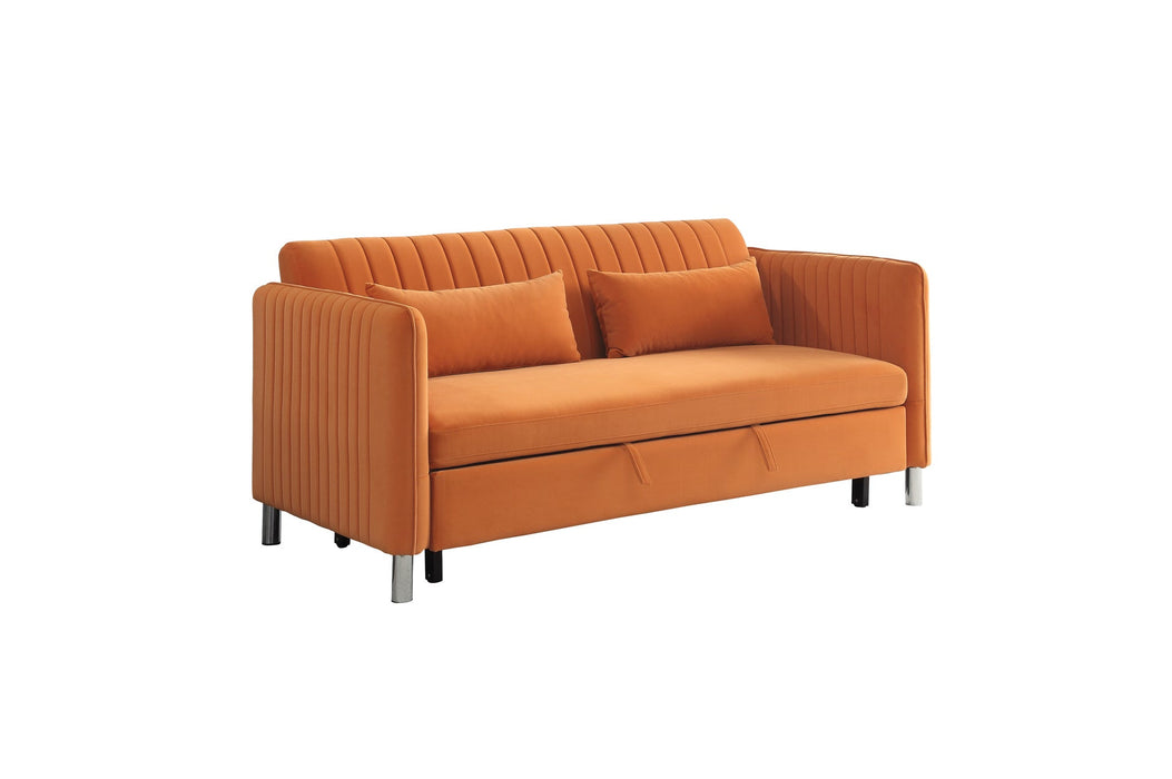 Greenway Orange Velvet Convertible Studio Sofa with Pull-out Bed