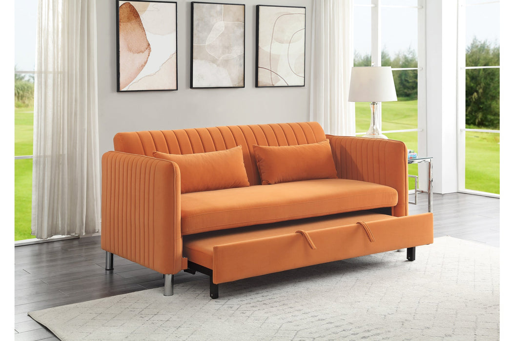 Greenway Orange Velvet Convertible Studio Sofa with Pull-out Bed