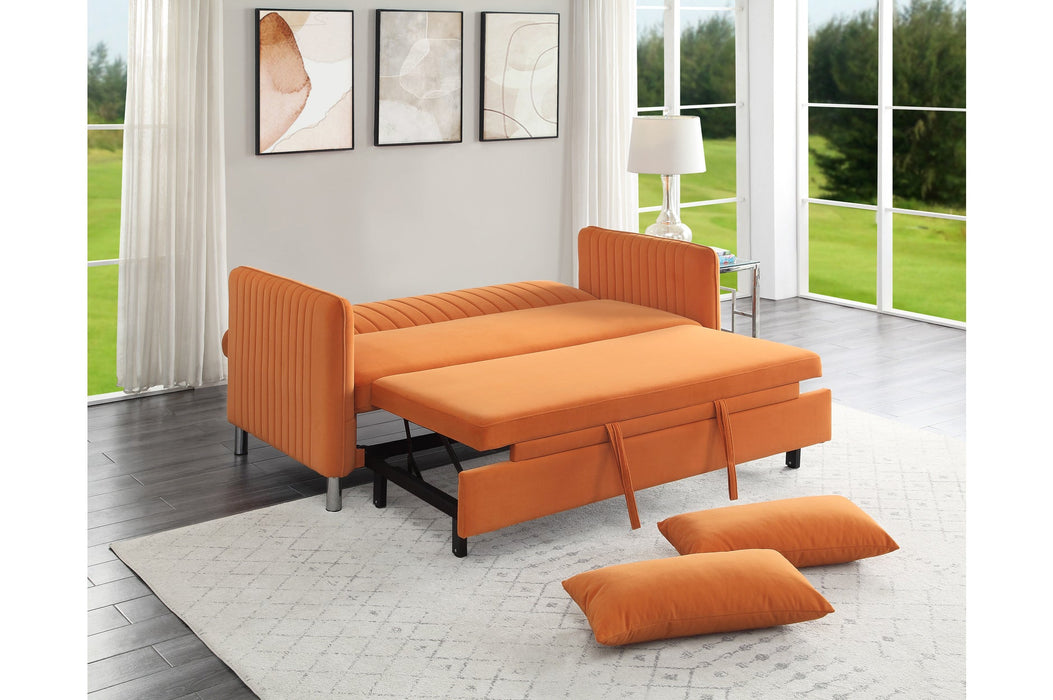 Greenway Orange Velvet Convertible Studio Sofa with Pull-out Bed