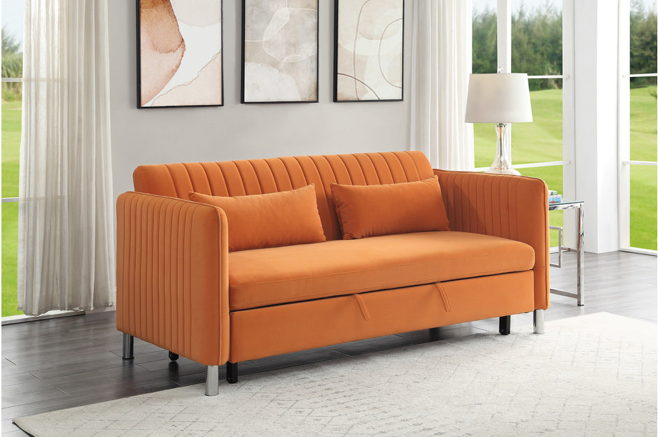 Greenway Orange Velvet Convertible Studio Sofa with Pull-out Bed