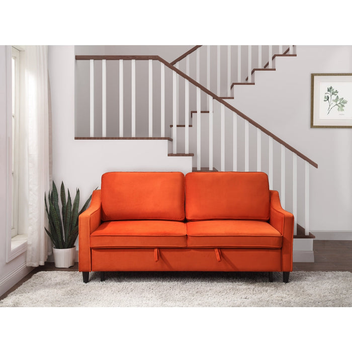 Adelia Orange  Velvet Convertible Studio Sofa with Pull-out Bed