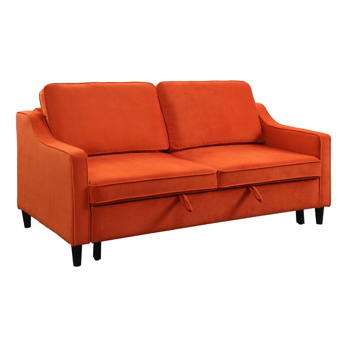 Adelia Orange  Velvet Convertible Studio Sofa with Pull-out Bed