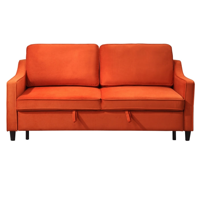 Adelia Orange  Velvet Convertible Studio Sofa with Pull-out Bed