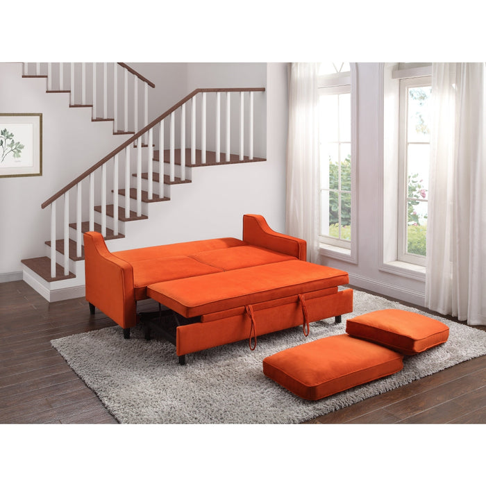 Adelia Orange  Velvet Convertible Studio Sofa with Pull-out Bed