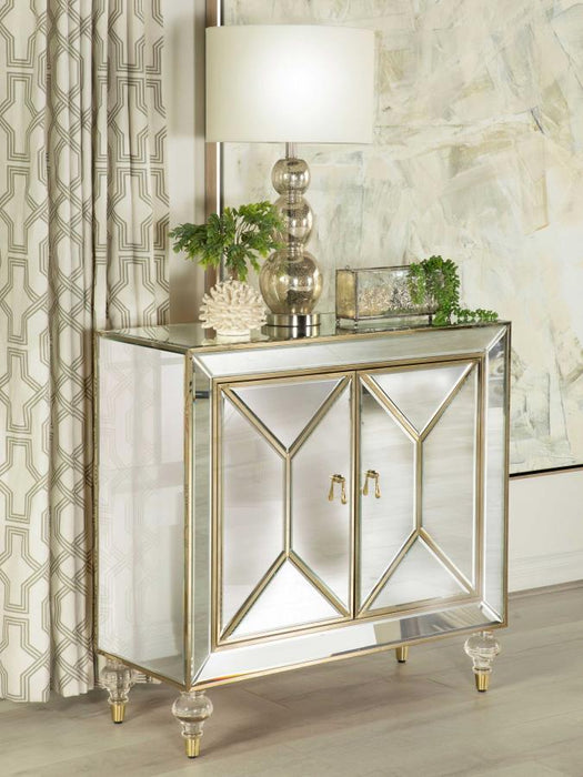 2-Door Accent Cabinet Mirror And Champagne
