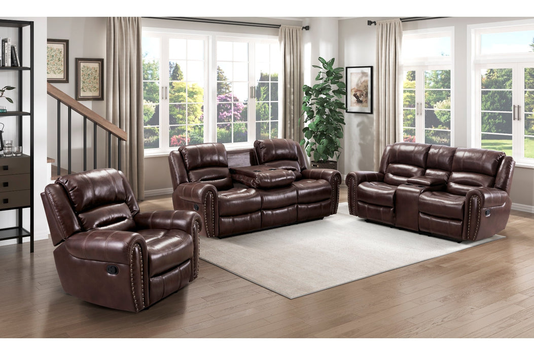 Center Hill Brown Bonded Leather Reclining Living Room Set