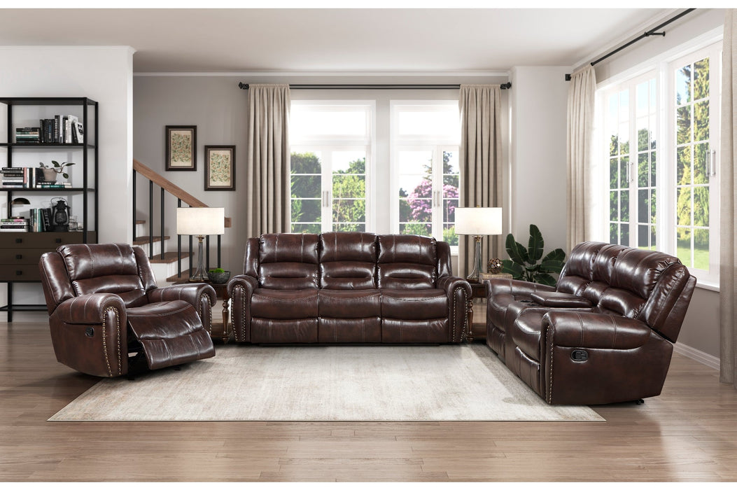 Center Hill Brown Bonded Leather Reclining Living Room Set