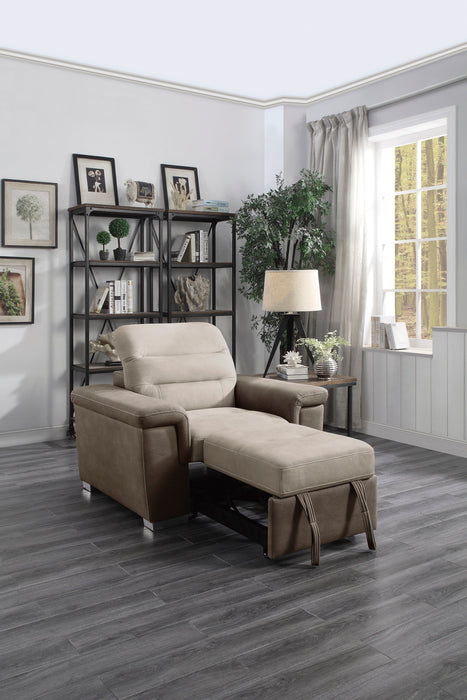 Alfio Beige/Taupe Chair with Pull-out Ottoman