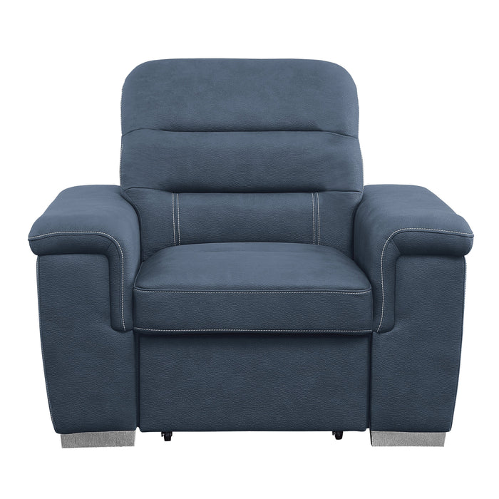 Alfio Blue Chair with Pull-out Ottoman