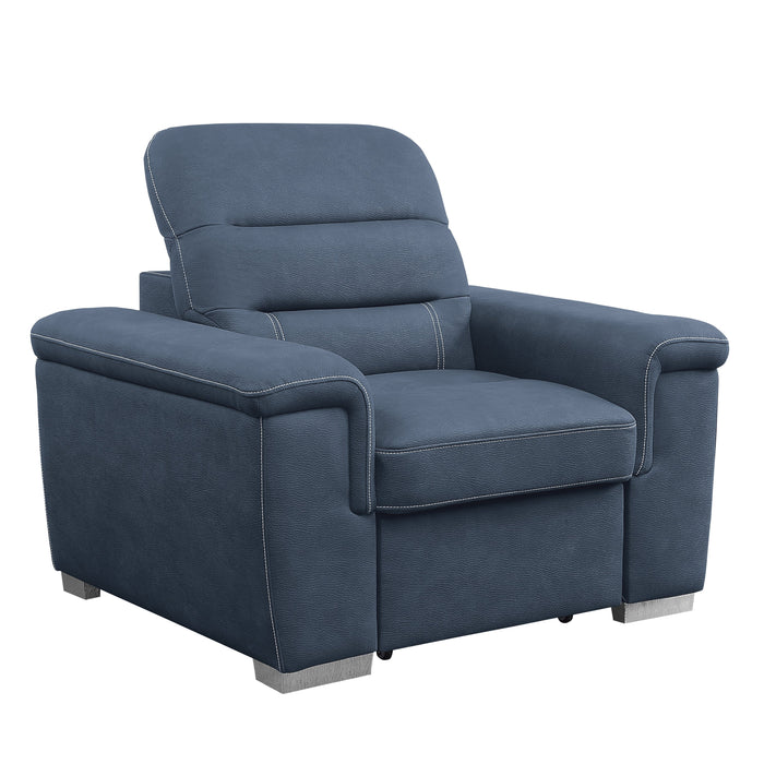 Alfio Blue Chair with Pull-out Ottoman