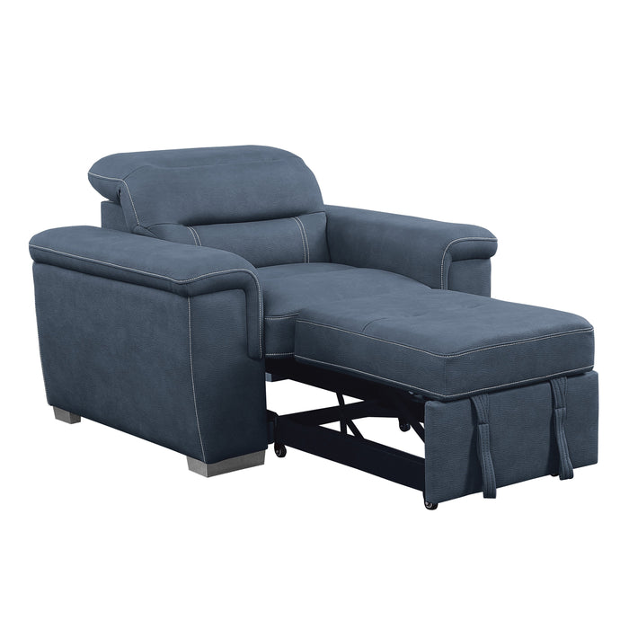 Alfio Blue Chair with Pull-out Ottoman