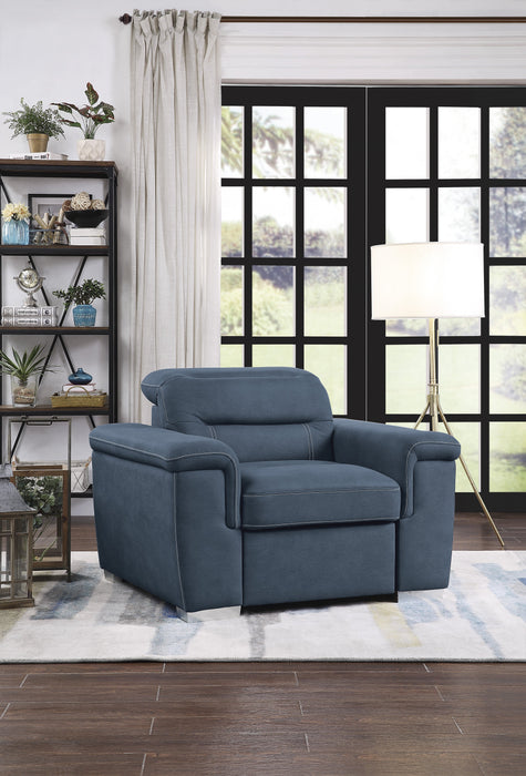 Alfio Blue Chair with Pull-out Ottoman