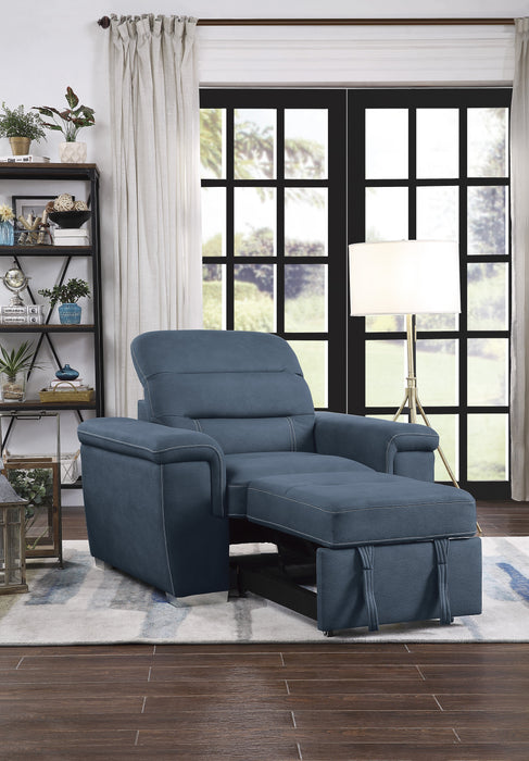 Alfio Blue Chair with Pull-out Ottoman