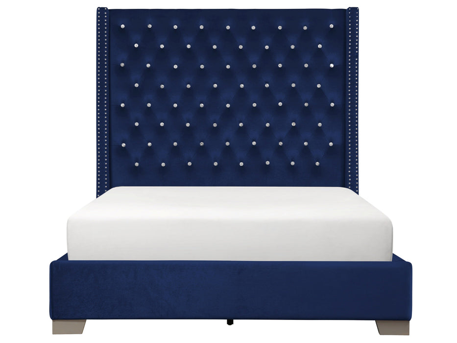 Franco Blue Velvet Queen Upholstered Bed