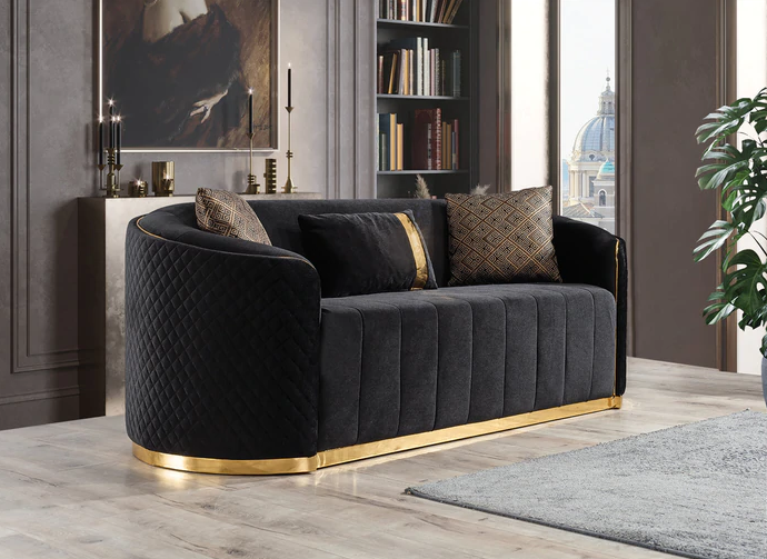 Aster Black Velvet Loveseat