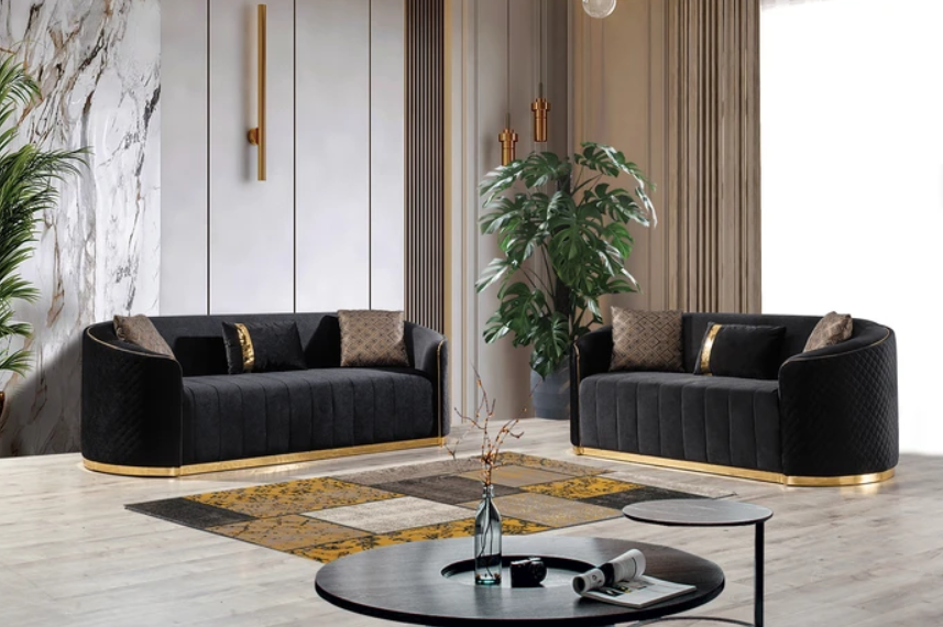 Aster Black Velvet Sofa & Loveseat Living Room Set