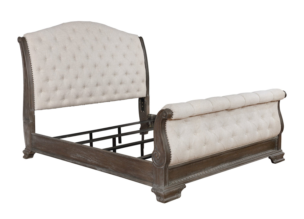 Sheffield Antique Gray Queen Upholstered Sleigh Bed