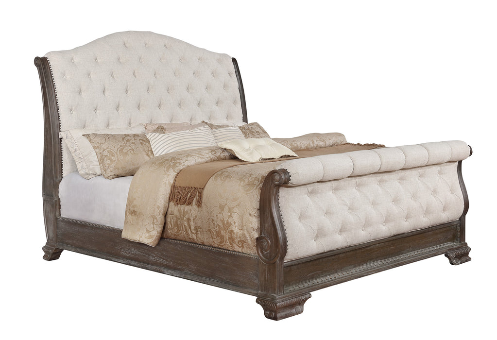 Sheffield Antique Gray King Upholstered Sleigh Bed