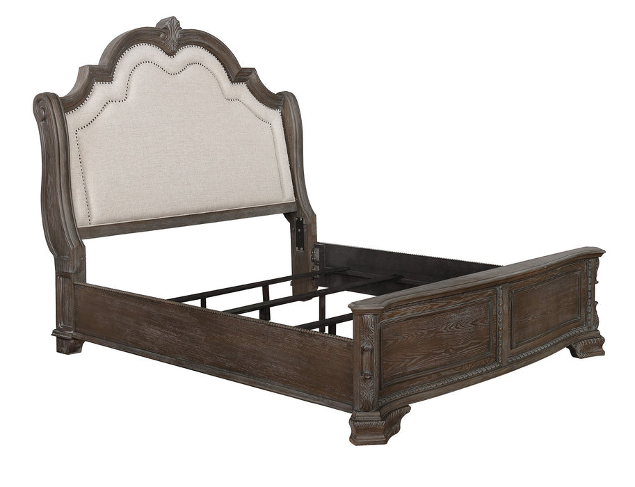 Sheffield Antique Gray Queen Upholstered Panel Bed