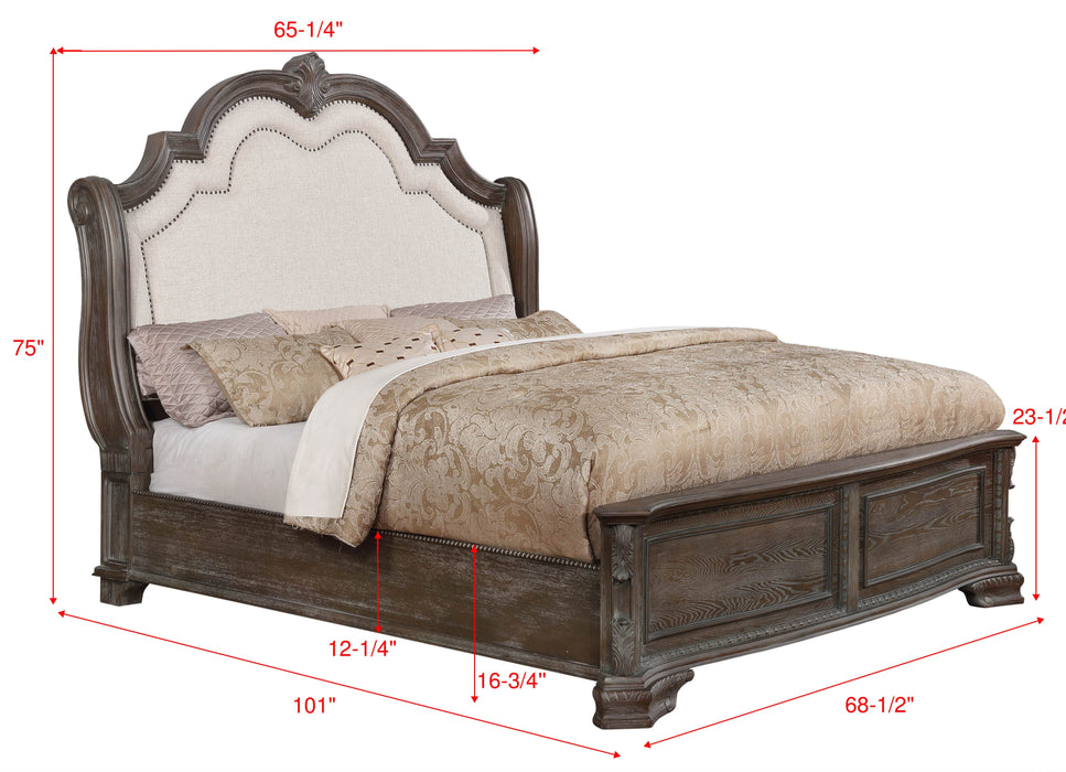 Sheffield Antique Gray Queen Upholstered Panel Bed