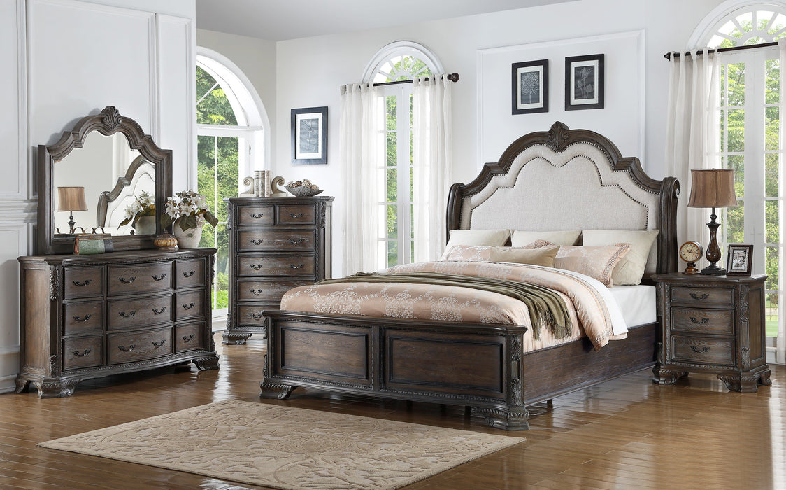 Sheffield Antique Gray Queen Upholstered Panel Bed