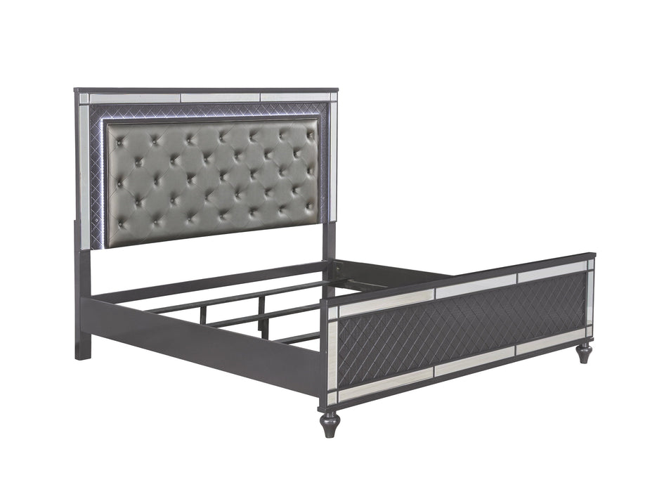 Refino Gray King LED Upholstered Panel Bed