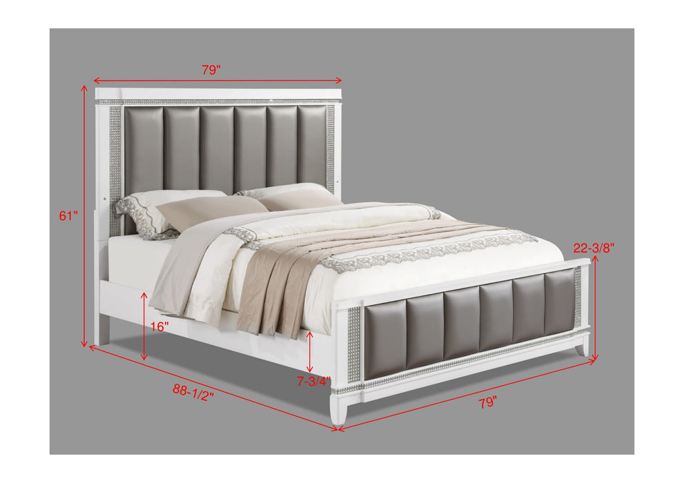 Ariane White/Silver King Upholstered Panel Bed