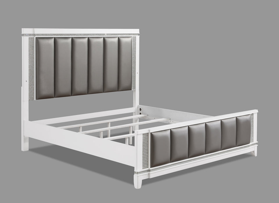 Ariane White/Silver King Upholstered Panel Bed