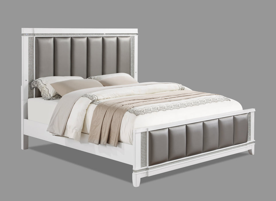 Ariane White/Silver King Upholstered Panel Bed