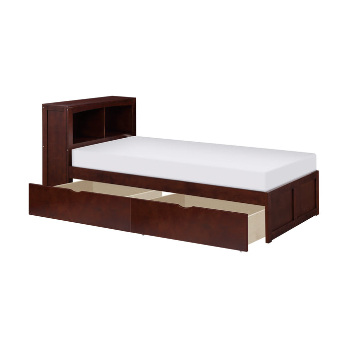 Rowe Dark Cherry Twin Bookcase Bed with Storage Boxes