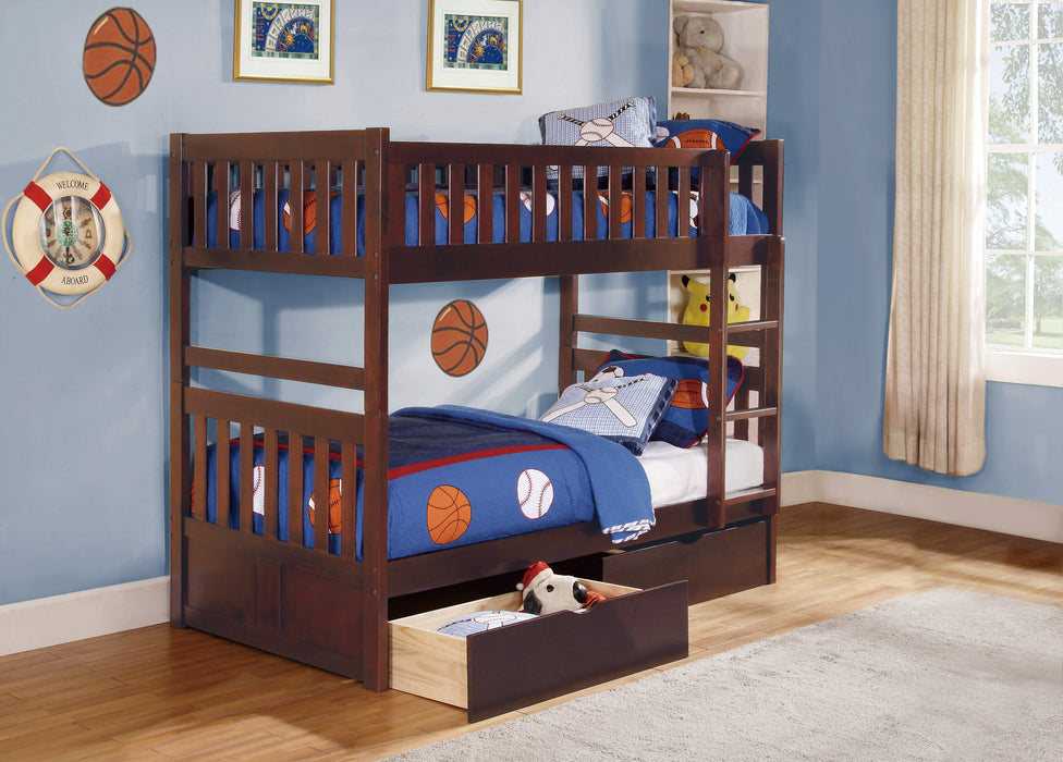 Rowe Dark Cherry Twin/Twin Bunk Bed with Storage Boxes