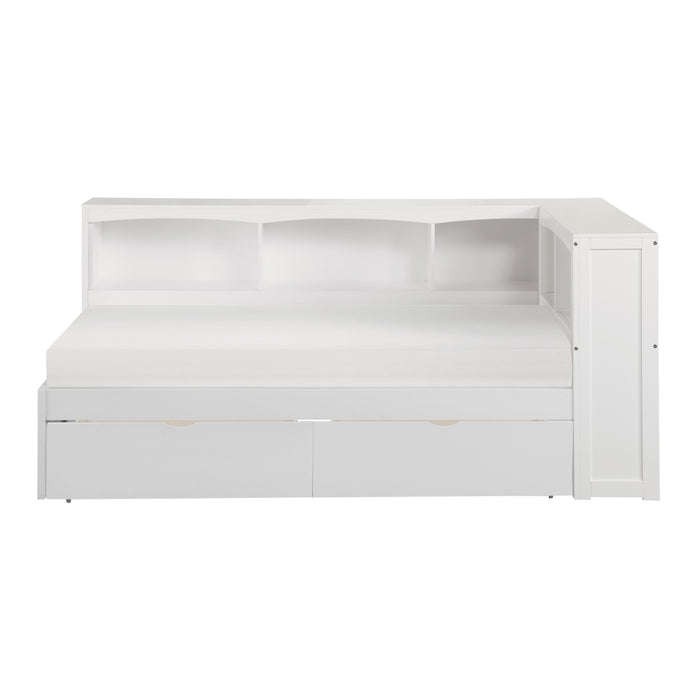 Galen White Twin Bookcase Corner Bed with Storage Boxes