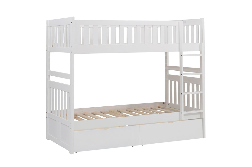 Galen White Twin/Twin Bunk Bed with Storage Boxes