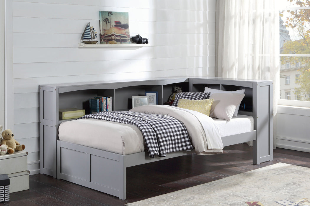 Orion Gray Twin Bookcase Corner Bed