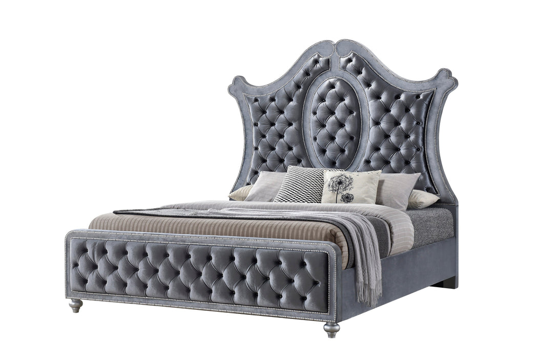 Cameo Gray Queen Upholstered Panel Bed