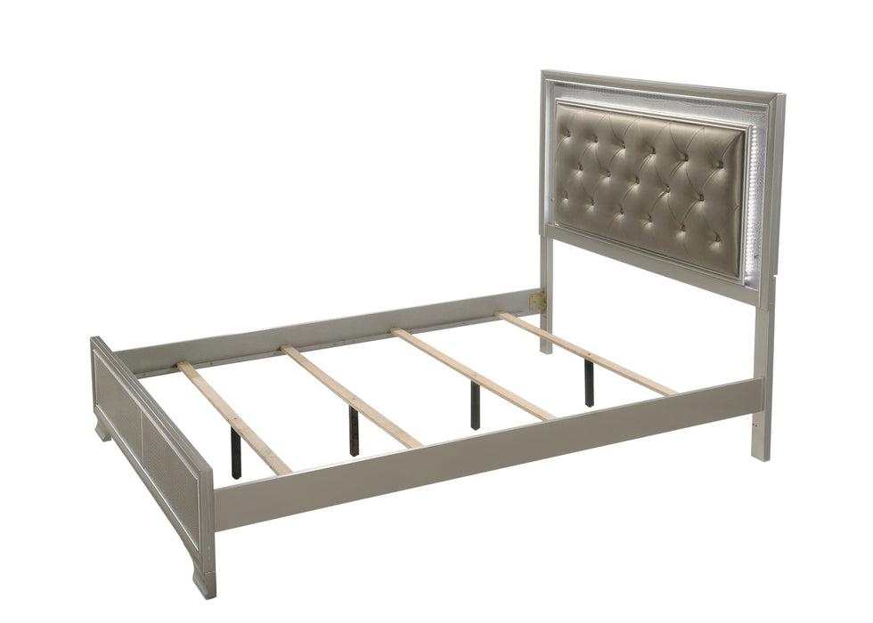 Lyssa Champagne Full LED Upholstered Panel Bed