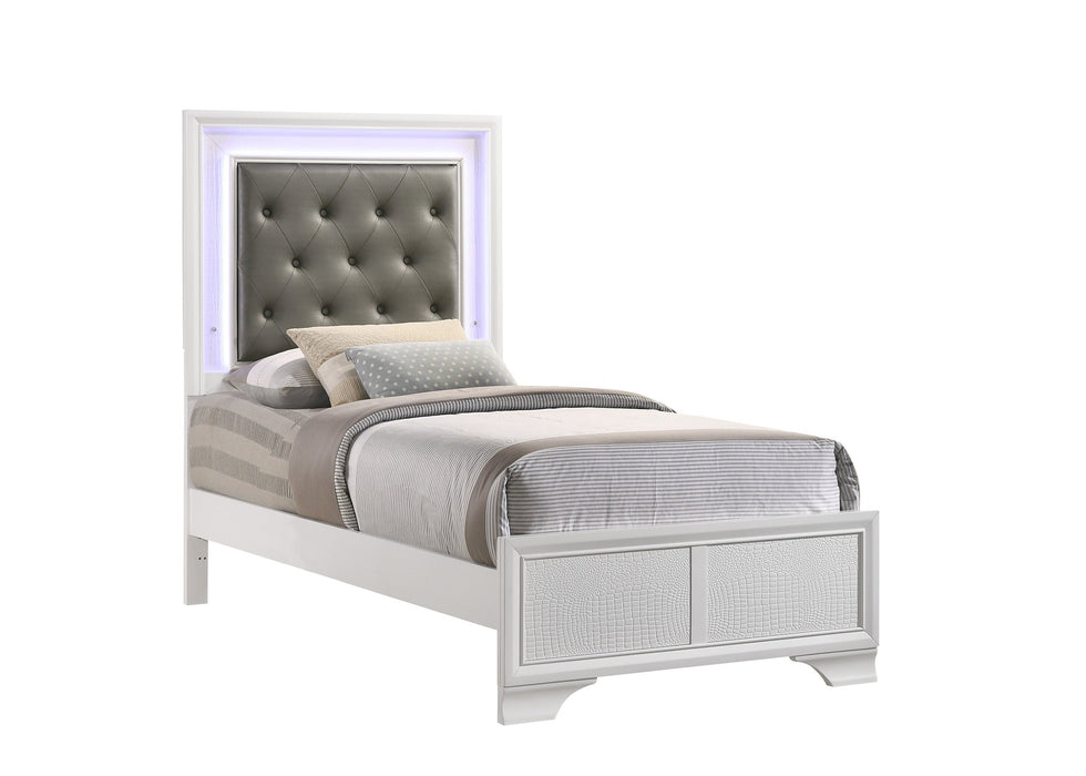 Lyssa Frost Twin LED Upholstered Panel Bed