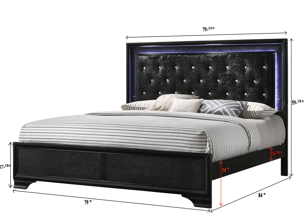 Micah Black King LED Upholstered Panel Bed