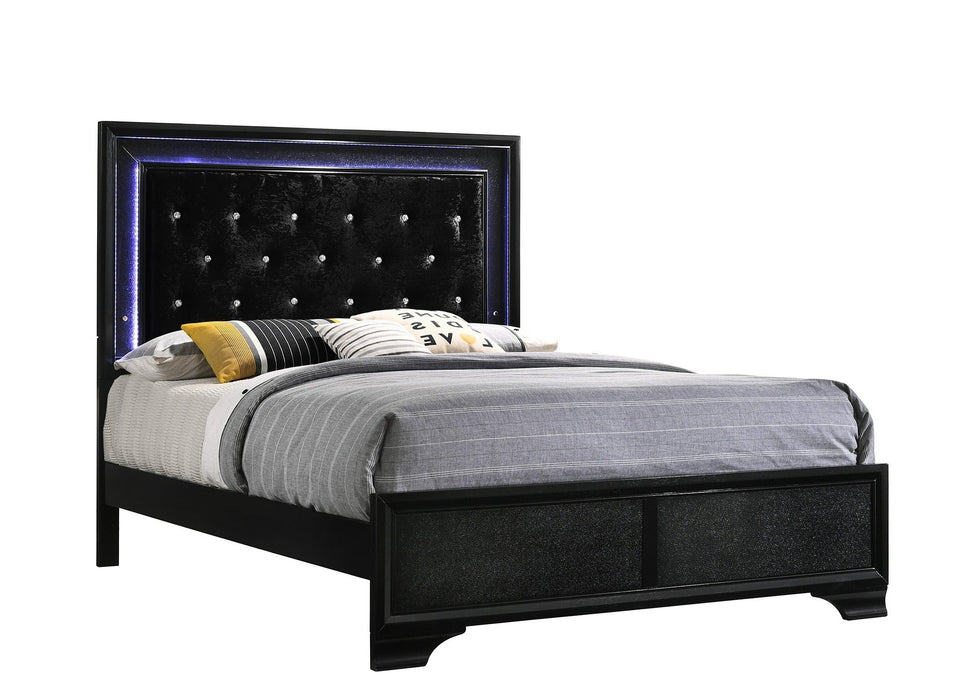 Micah Black Twin LED Upholstered Panel Bed