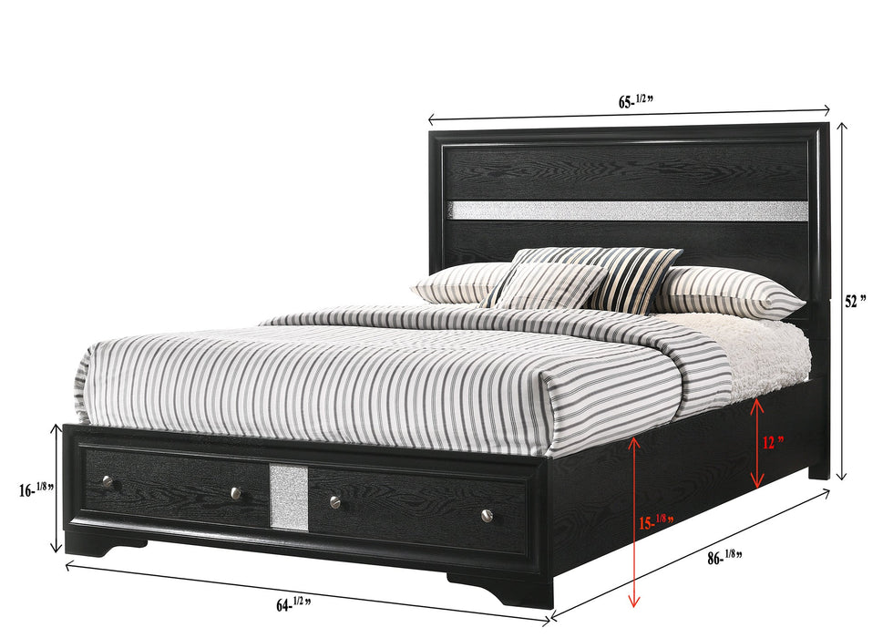 Regata Black/Silver Queen Storage Platform Bed