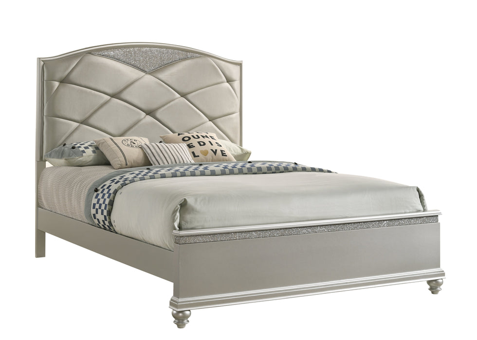 Valiant Champagne Silver Upholstered Panel Bedroom Set